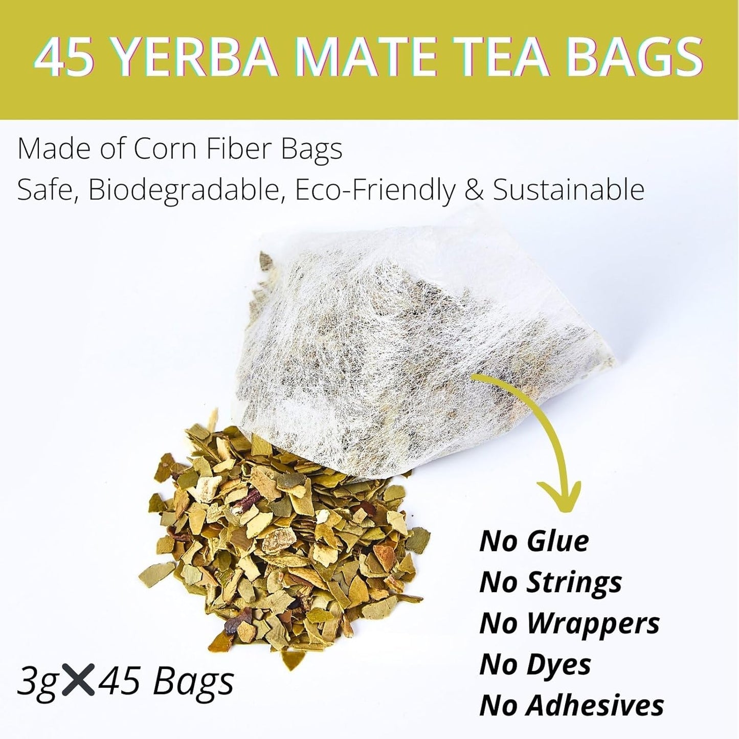 VitalForest 45 Yerba Mate Tea Bags, Unsmoked Yerba Mate from Rainforest, Energy Burst Yerba Tea Argentina, NO Dust, NO Stems, Rich In Antioxidants