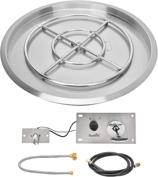 Stanbroil 31 Inch Drop-in Round Natural Gas Fire Pit Kit with Spark Ignition Kit, 304 Stainless Steel Gas Firepit Burner Insert for Outdoor Indoor- Natural Gas Version