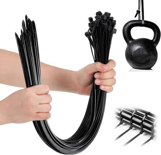 10 Inch Zip Cable Ties (100 Pack), Heavy Duty Cable Ties with 150lbs Tensile Strength, Multi-Purpose Adjustable Black Zip Ties, UV Resistant Indoor and Outdoor for Home, Office, Workshop