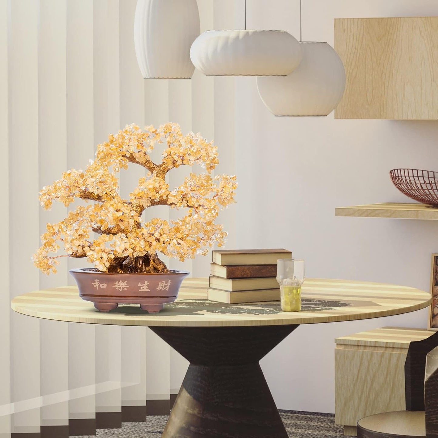 Natural Large Citrine Tree,14"Feng Shui Money Tree(1251 Gemstone Count)Citrine Crystal Tree for Abundance Prosperity Success Fortune Decoration Tree Bonsai for Home & Office Good Luck Wealth