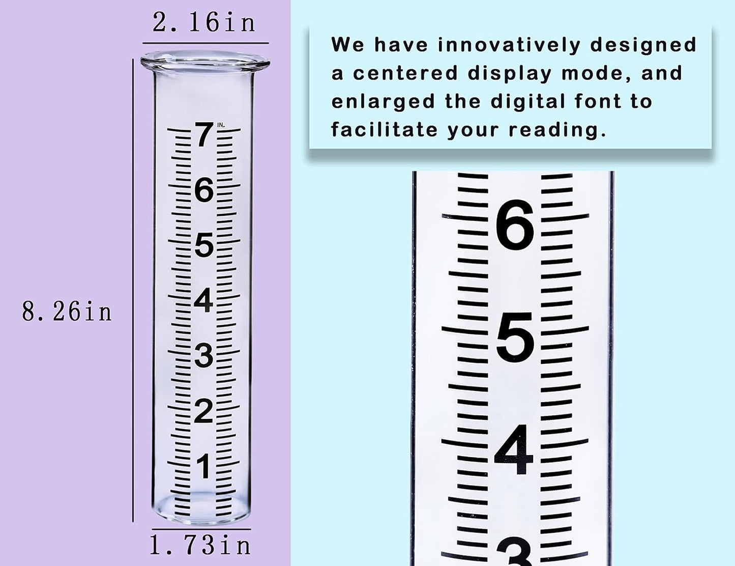 BIUWING 7" Capacity Glass rain Gauge Replacement Tube for Outdoors Yard Garden with Lip, Best Rated, Easy to Read (1 pcs)