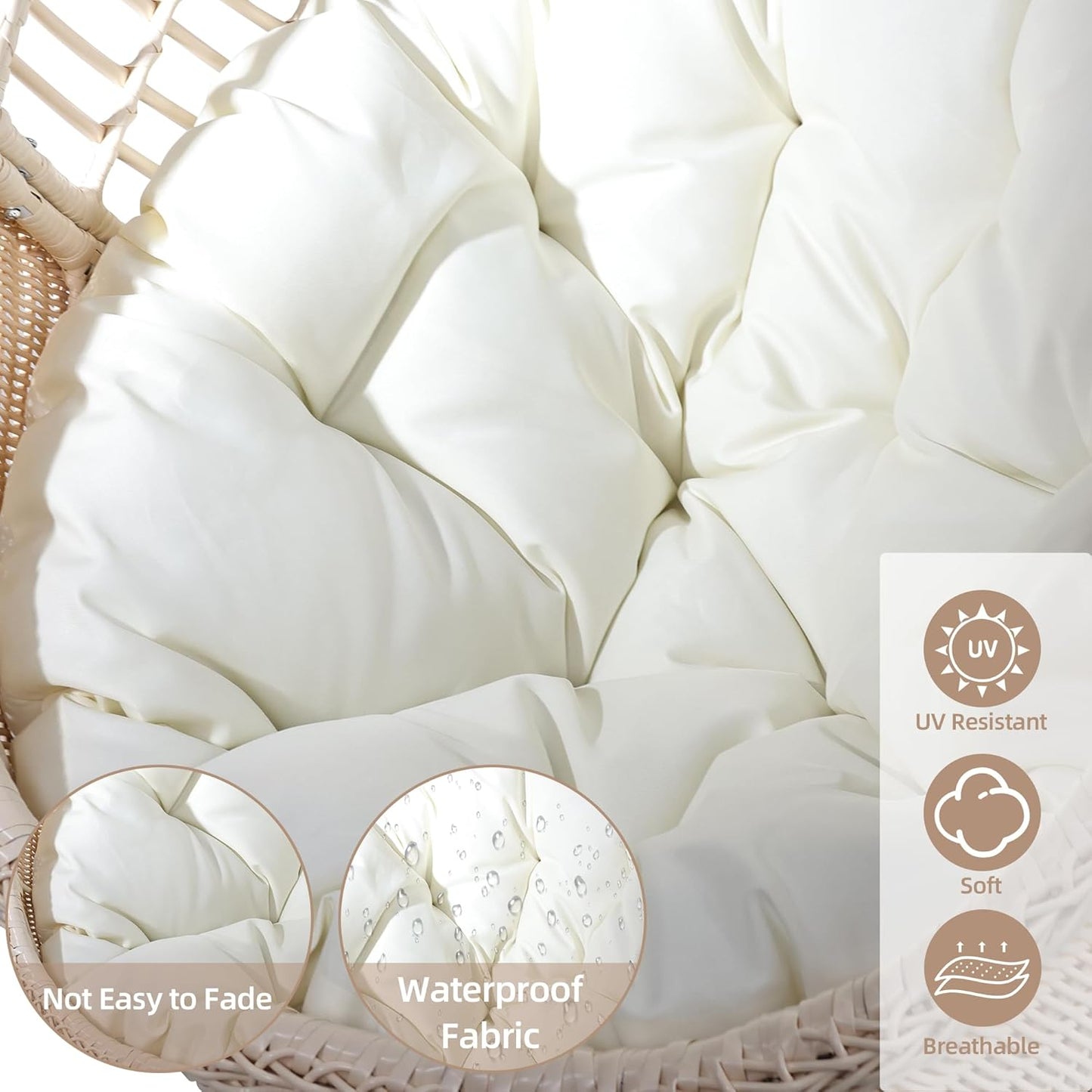 TWT Egg Swing Chair with Stand Hanging Egg Chair Outdoor - Rattan Wicker Patio Hanging Basket Chair Hammock Chair with Metal Frame and UV Resistant Cushion for Indoor Bedroom Balcony (Beige)