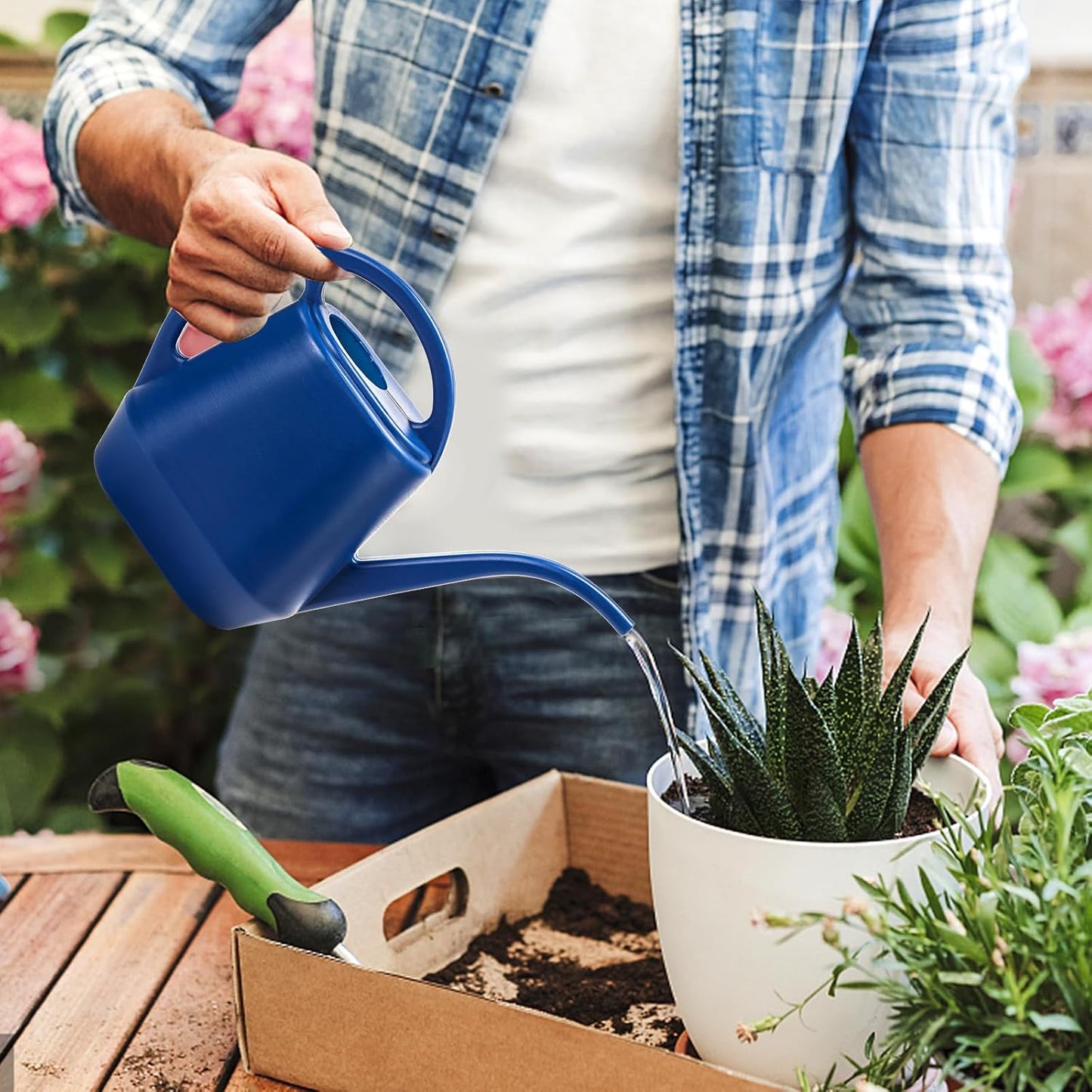 Fasmov Watering Can, 1/2 Gallon Plastic Watering Cans with Comfortable Handle, Small Garden Watering Cans Long Spout for Indoor Outdoor Watering Plants, Blue