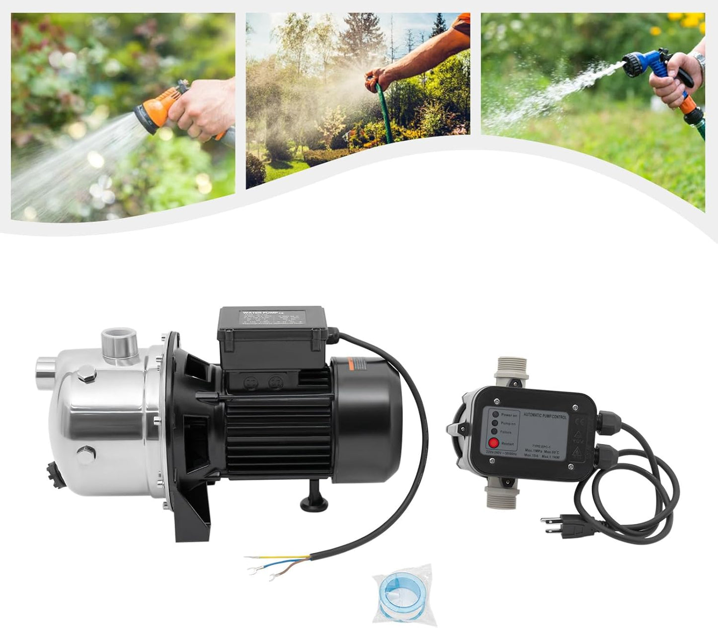 1.5HP 1200GPH 164ft Head Garden Hose Water Booster Pump - 115V Shallow Well Sprinkler Pump with Automatic Controller - High-Flow Irrigation, Draining & Water Transfer Jet P ump