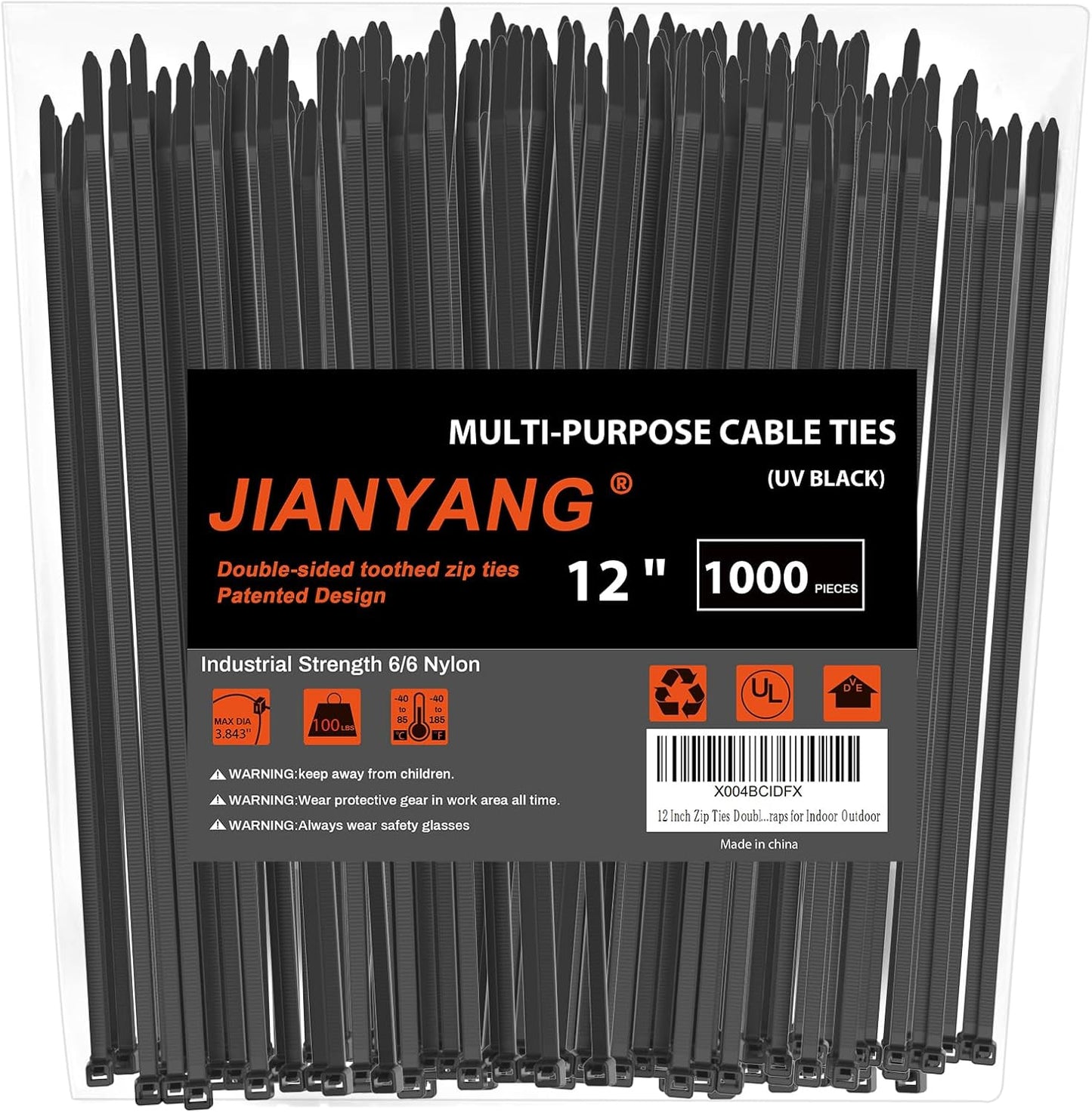 12 Inch Zip Ties Double Sided Toothed (Bulk 1000 Pack),100 LBS Tensile Strength Heavy Duty Cable Wire Ties With Self-Locking Adjustable More Durable Nylon Tie Wraps for Indoor Outdoor