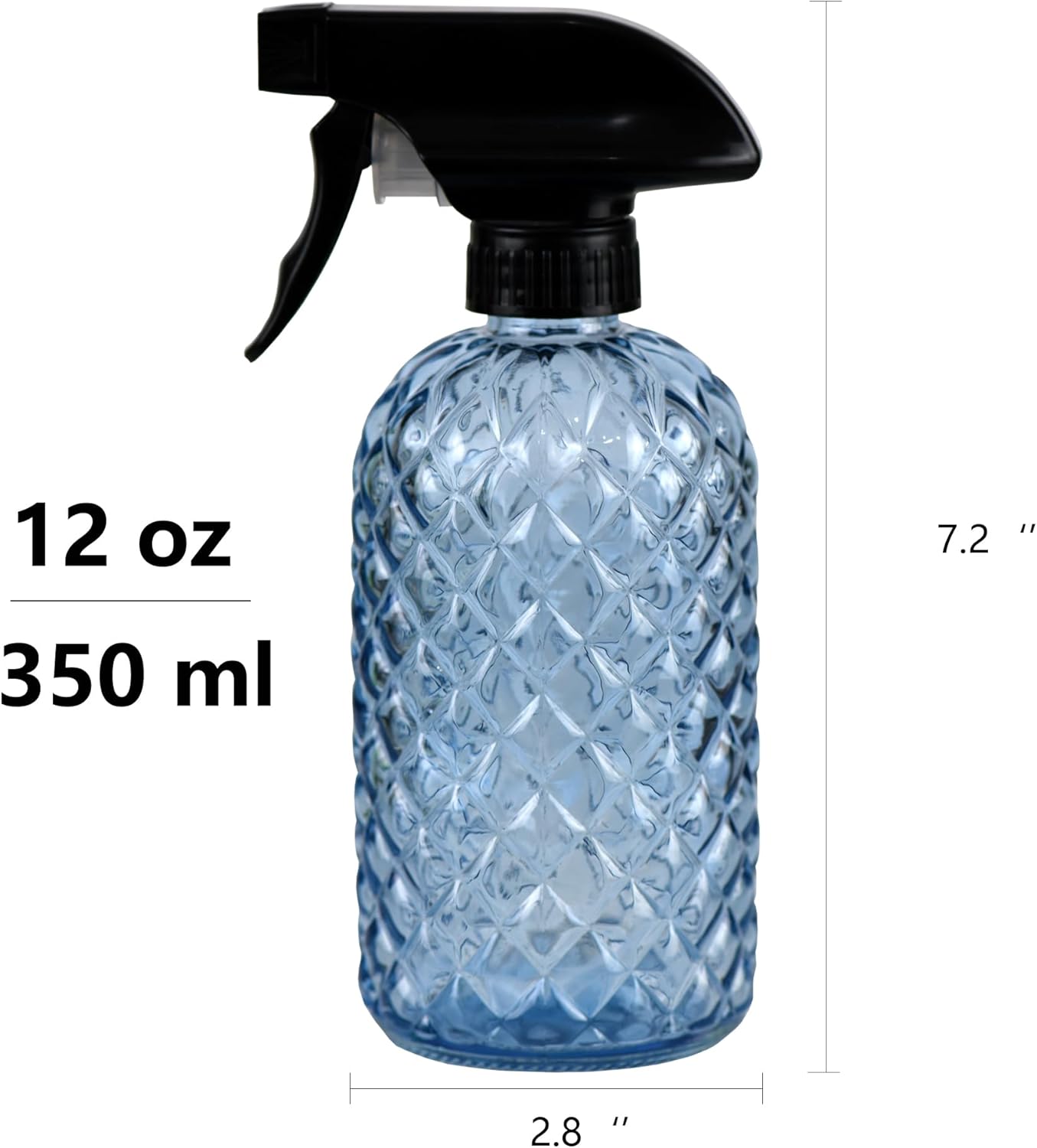 12Oz Glass Plant Spray Bottle, Gem Pattern Glass Sprayer, Watering Can with Black Plastic Top Pump, Handheld Watering Can for Indoor Outdoor Potted Plants and Greenery (Blue)