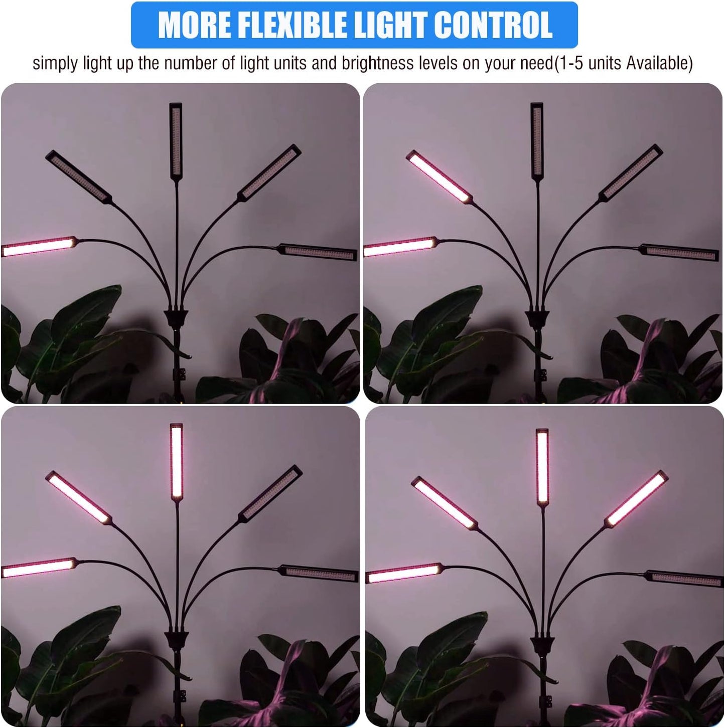 Grow Lights for Indoor Plants 5 Heads, Full Spectrum Plant Lights for Indoor Growing with Tripod Stand, Auto On/Off Timing 1-19H, LED Grow Lights for Indoor Plants. (5 Wide Heads)