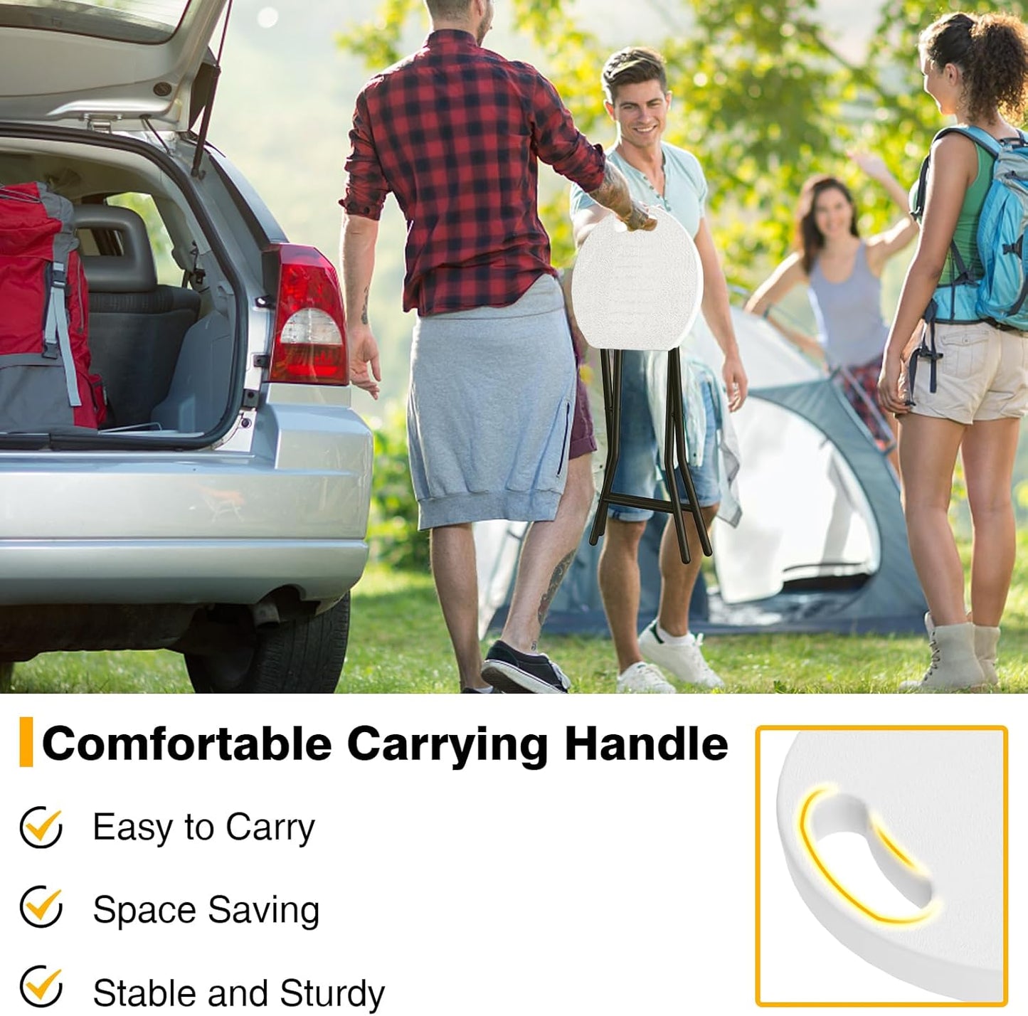 TAVR Furniture Portable Folding Chair with Handle, Heavy Duty Round Fold Stool Chair with 500lbs Capacity for Adults, 18 Inch Foldable Stool for Dorm, Kitchen, Vanity, Church and Outdoor use