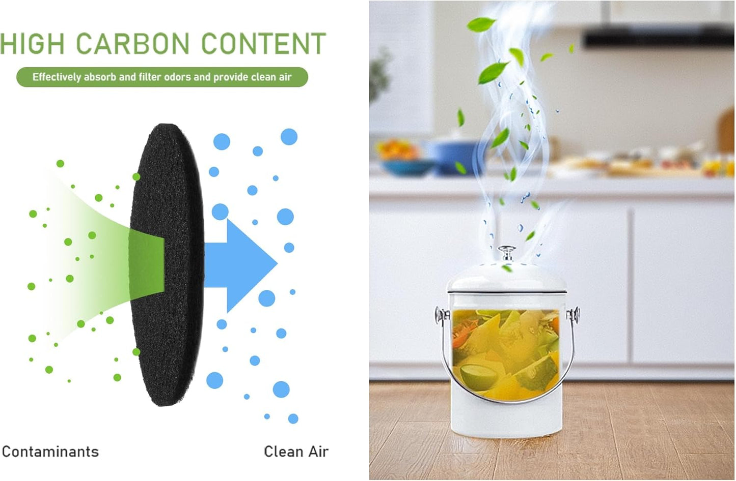 Charcoal Filters for Kitchen Compost Bin, 10 Pack Compost Filters for Countertop Bin Pail Replacement, Activated Charcoal Home Bucket Refill Sets, Round 6.7 Inch