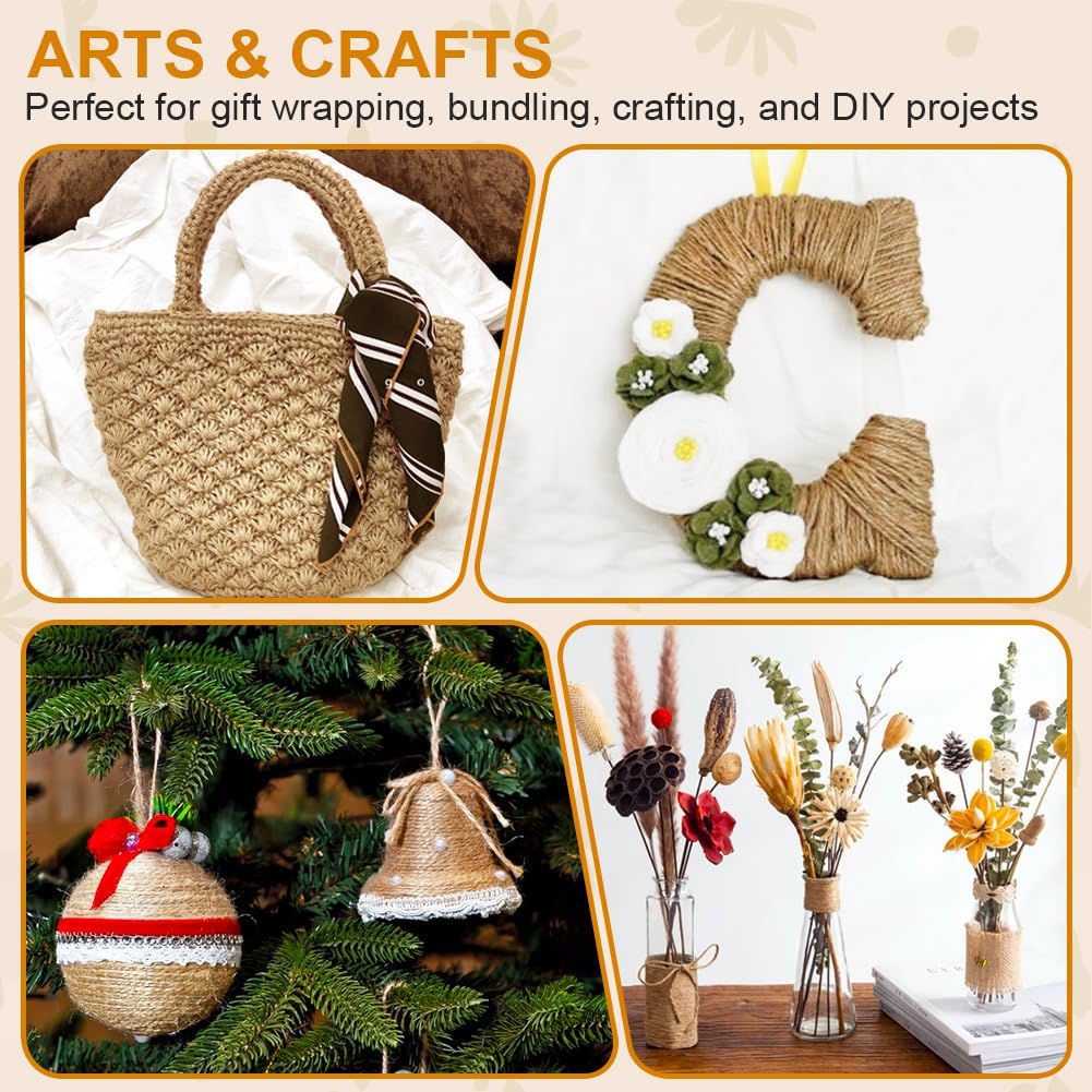 Tenn Well Natural Jute Twine, 1500 Feet 2mm Garden Twine, Brown Jute String for Arts and Crafts, Gardening, Gift Wrapping, Bundling, Recycling, Holiday Decorations