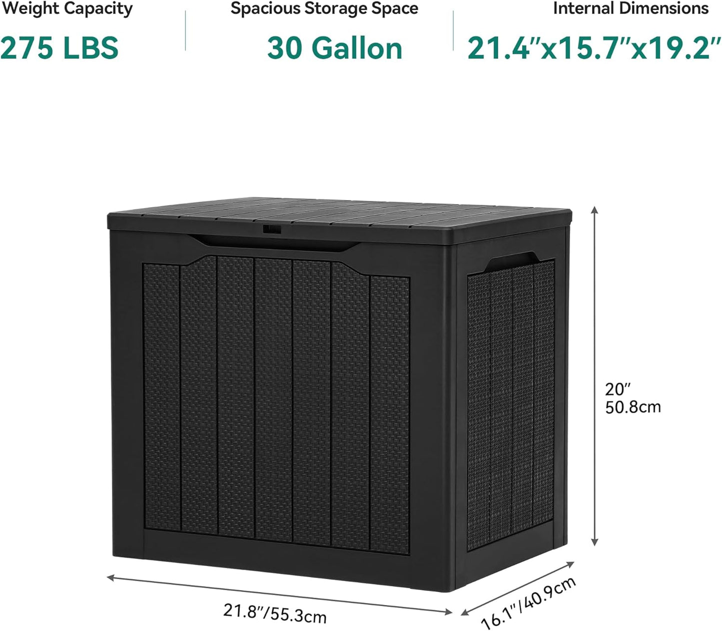 YITAHOME 30 Gallon Outdoor Storage Box, Small Water Resistant Resin Deck Box, Indoor Outdoor Lockable Rattan Storage Container for Patio, Garden, Cushions, Tools, Equipment (Black)