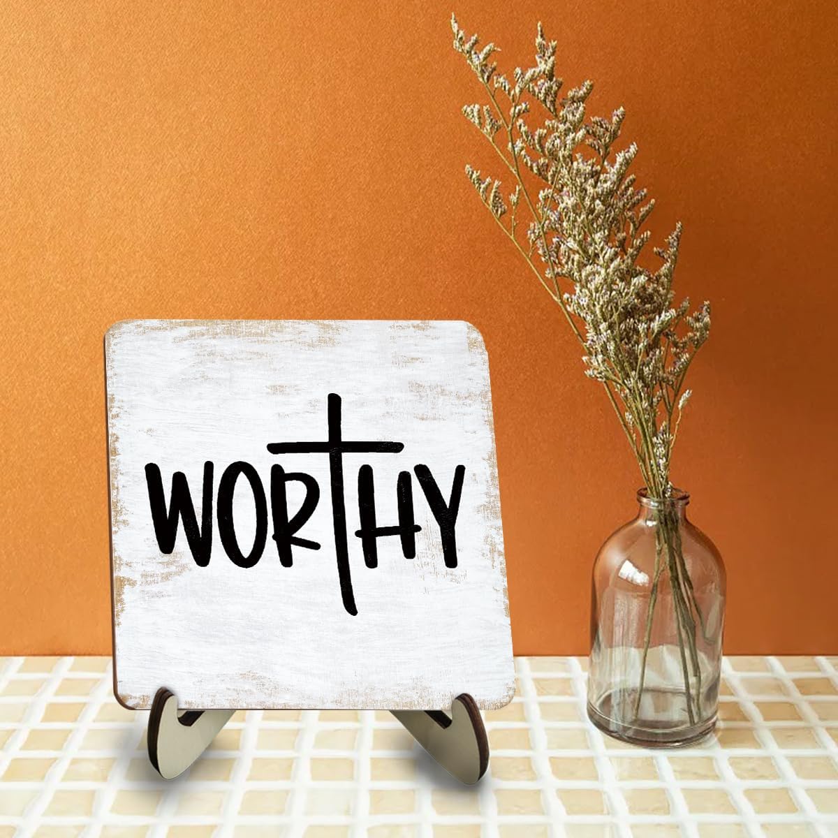 Inspirational Wood Sign Rustic Desk Decor Home Farmhouse Office Decor Work Table Desk Accessories Decorative Christian Religious Bible Verse Faith Decorations Office Supplies Bedroom Cubicle Decor