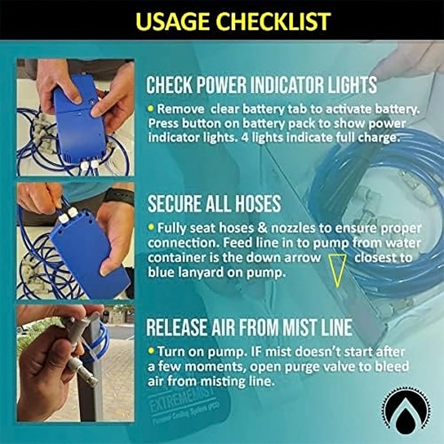 Professional Grade Portable Misting System - 4 Mist Nozzles | Pump | Easy to Setup | 16 ft. Mist Line for Outdoor Patios, Golf Carts, Greenhouses, Canopy and Decks - Cools The air up to 30°F (17°C)!