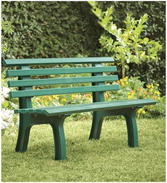 Plow & Hearth Weatherproof German PVC Outdoor Bench | Holds Up to 500 lbs | Garden Patio Porch Park Deck | Steel and Resin | Green