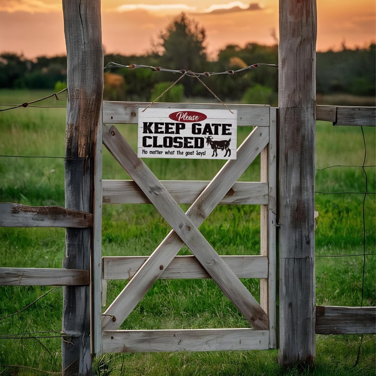 Warning Signs, Keep Gate Closed Goat Sign, Decorative Wood Hanging Wood Plaque, Warning Animal Goat Sign, Funny Novelty Caution Goat Sign for Farm Fence Decor, Farmhouse Home Decor, Gate Sign