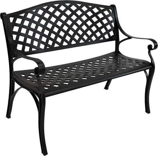 Sunnydaze 39-Inch Outdoor Bench for Patio or Park - Metal Garden Bench for Outdoors - Front Porch or Backyard Seat for Two - Black