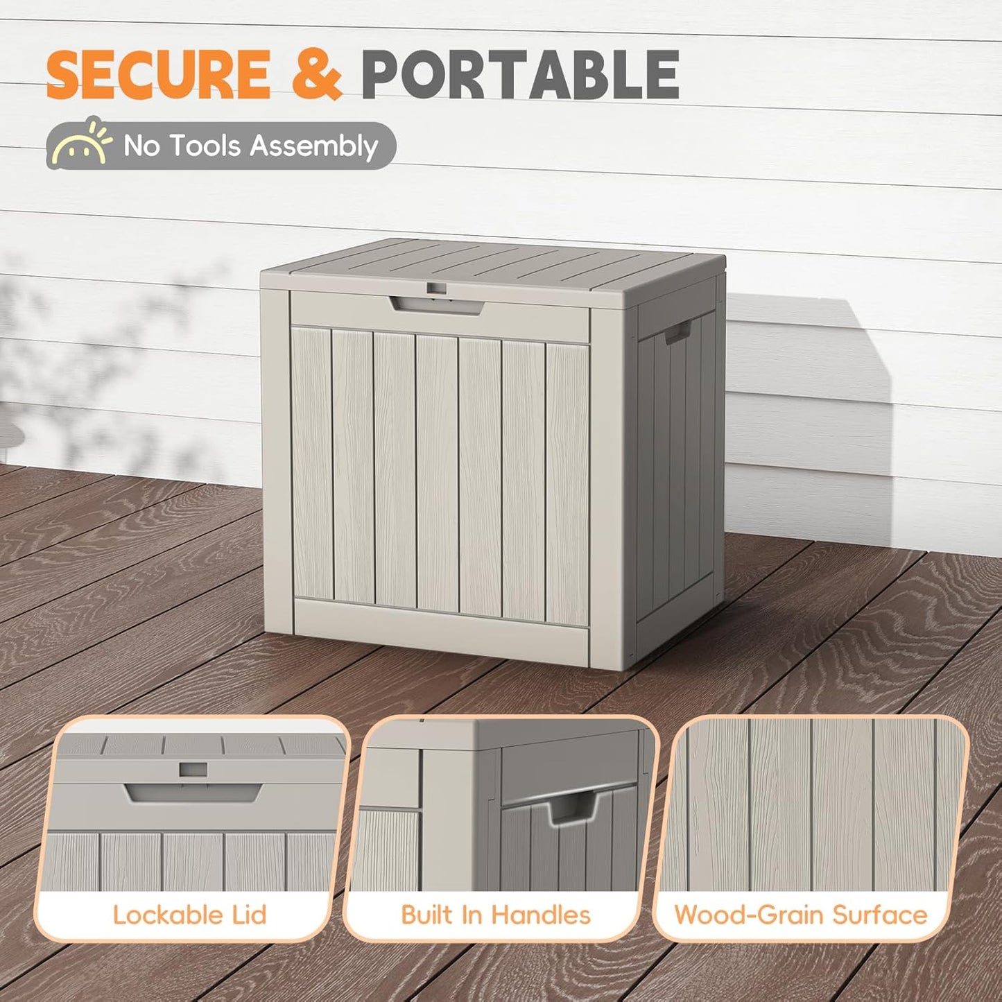 Outdoor Storage Box, 31 Gallon Waterproof Resin Deck Box, Storage Bin for Package Delivery, Patio Furniture Cushion, Garden Tools, Pool Accessories, Weatherproof and UV Resistant, Grey