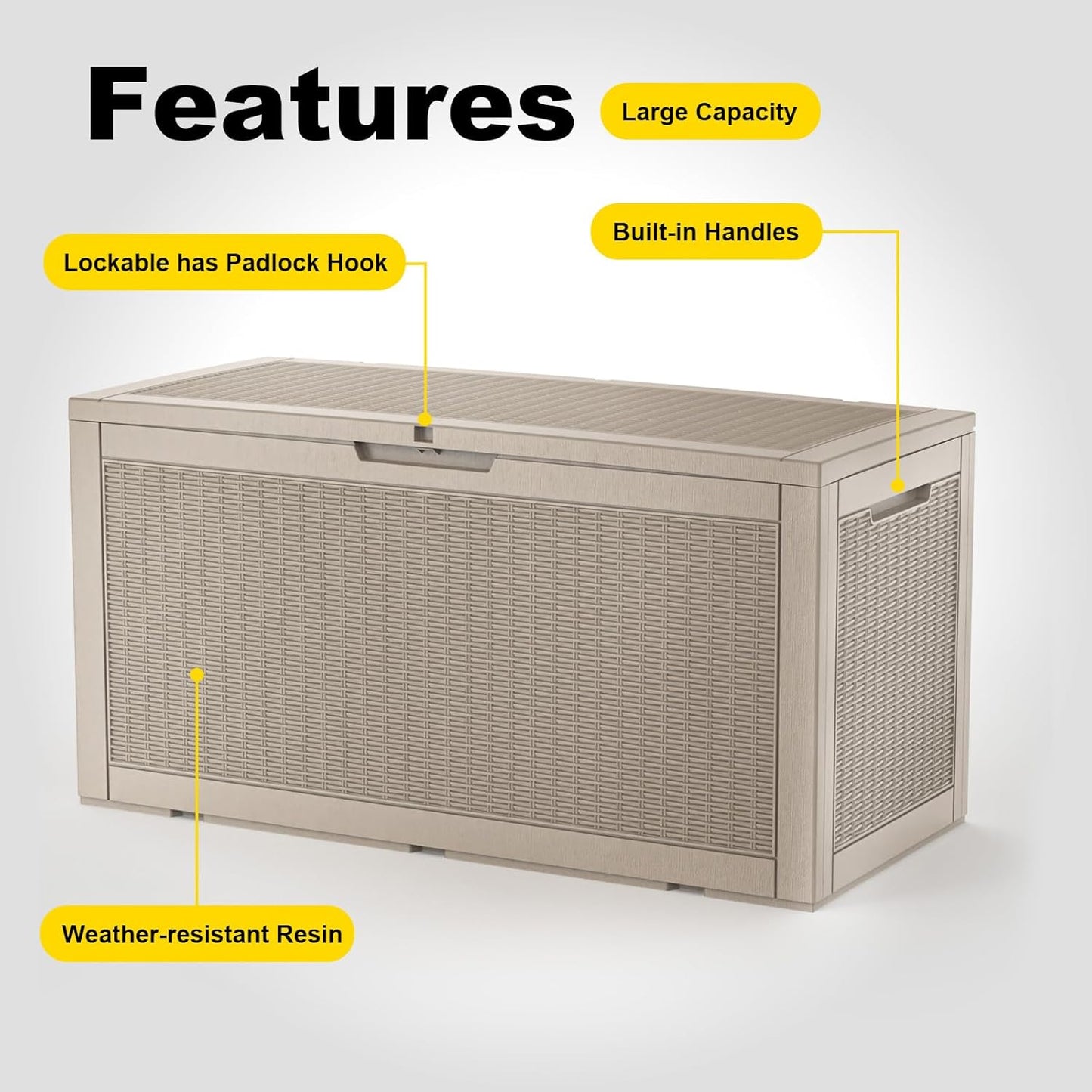 100 Gallon Waterproof Outdoor Storage Box,Resin Deck Box,Lockable Outside Storage Box Container for Patio Furniure,Garden,Pool Tools (100 Gallon,Grey pattern)