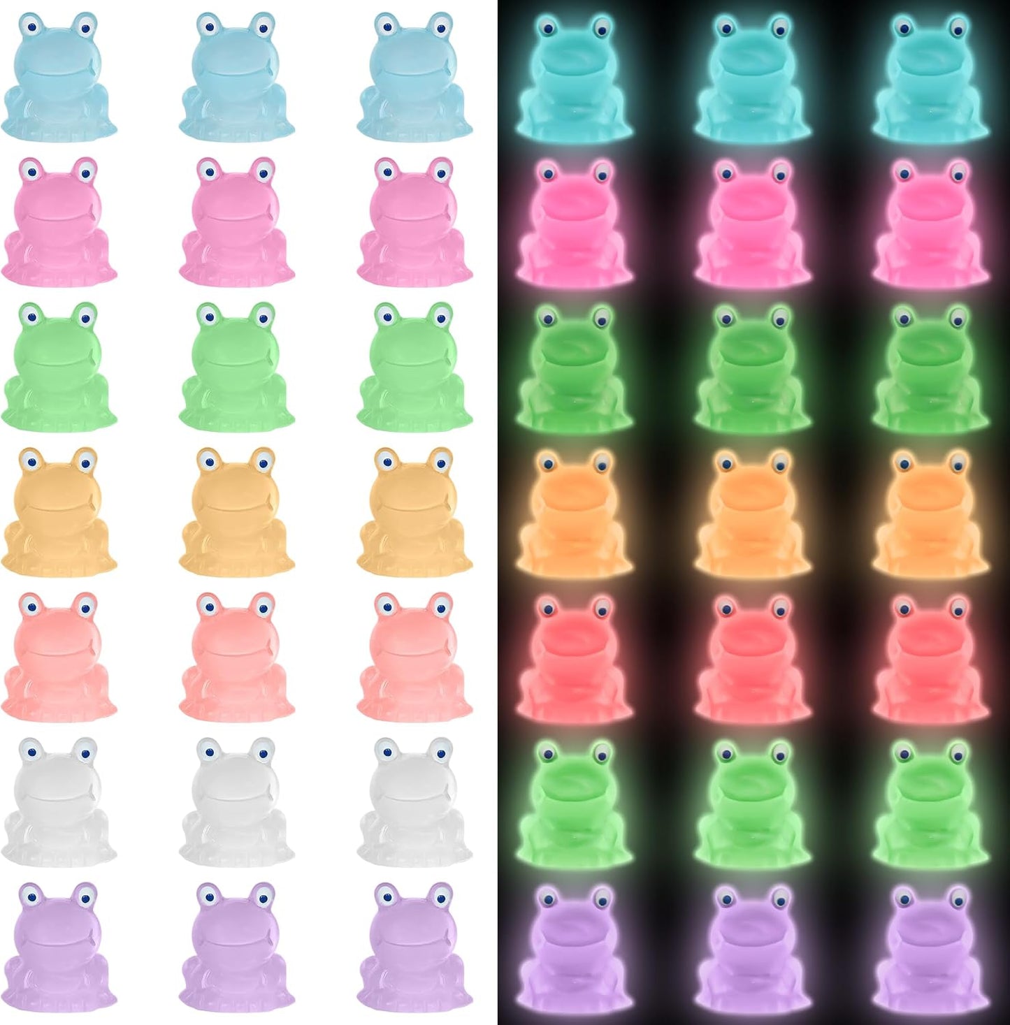Luminous Mini Resin Frogs - Glow in The Dark Miniature Frog Figurines for Fairy Garden Decoration (7 Colors)