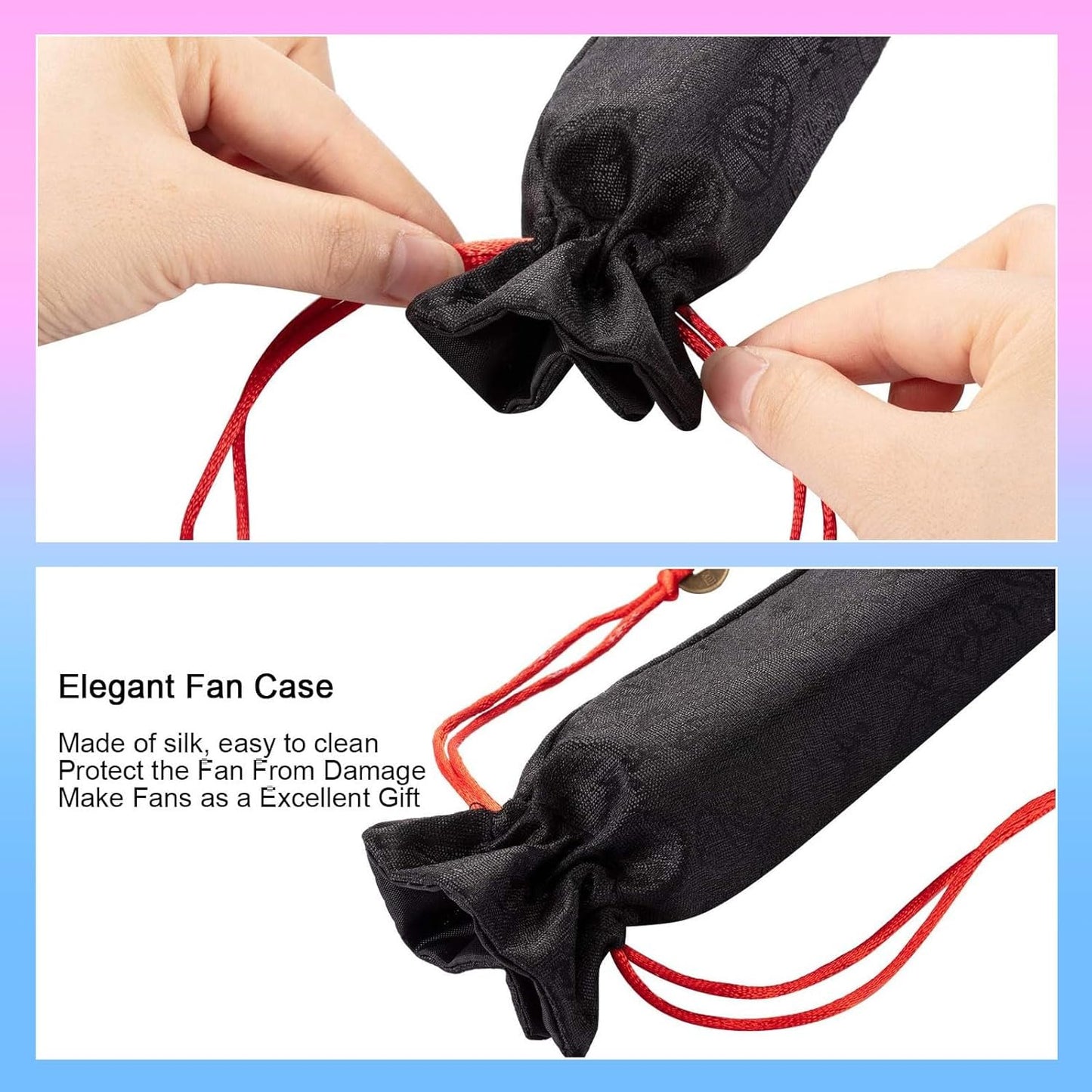 Maitys 2 Packs Large Clap Fans for Line Dancing Large Chinese Folding Hand Fans for Men and Women, Festival, Tai Ji, Kungfu, Martial Art, Gifts (Glitter Rose Red and Blue)