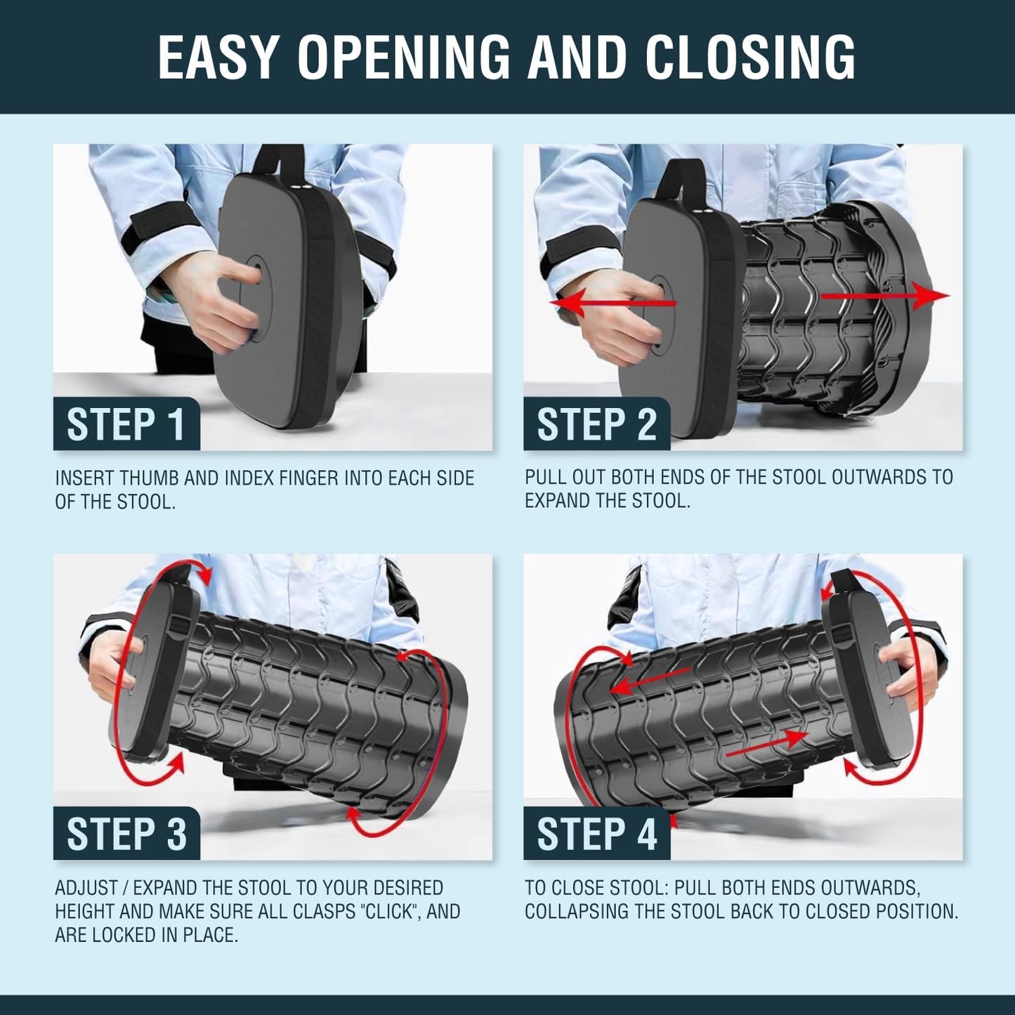 2025 Upgraded Square Collapsible Stool & 3IN1 Cushioned Carry Bag, Adjustable Height Folding Stool, Telescopic Camping Chair Retractable Seat or Footrest for Outdoors & Travel, 18" Max 620lbs