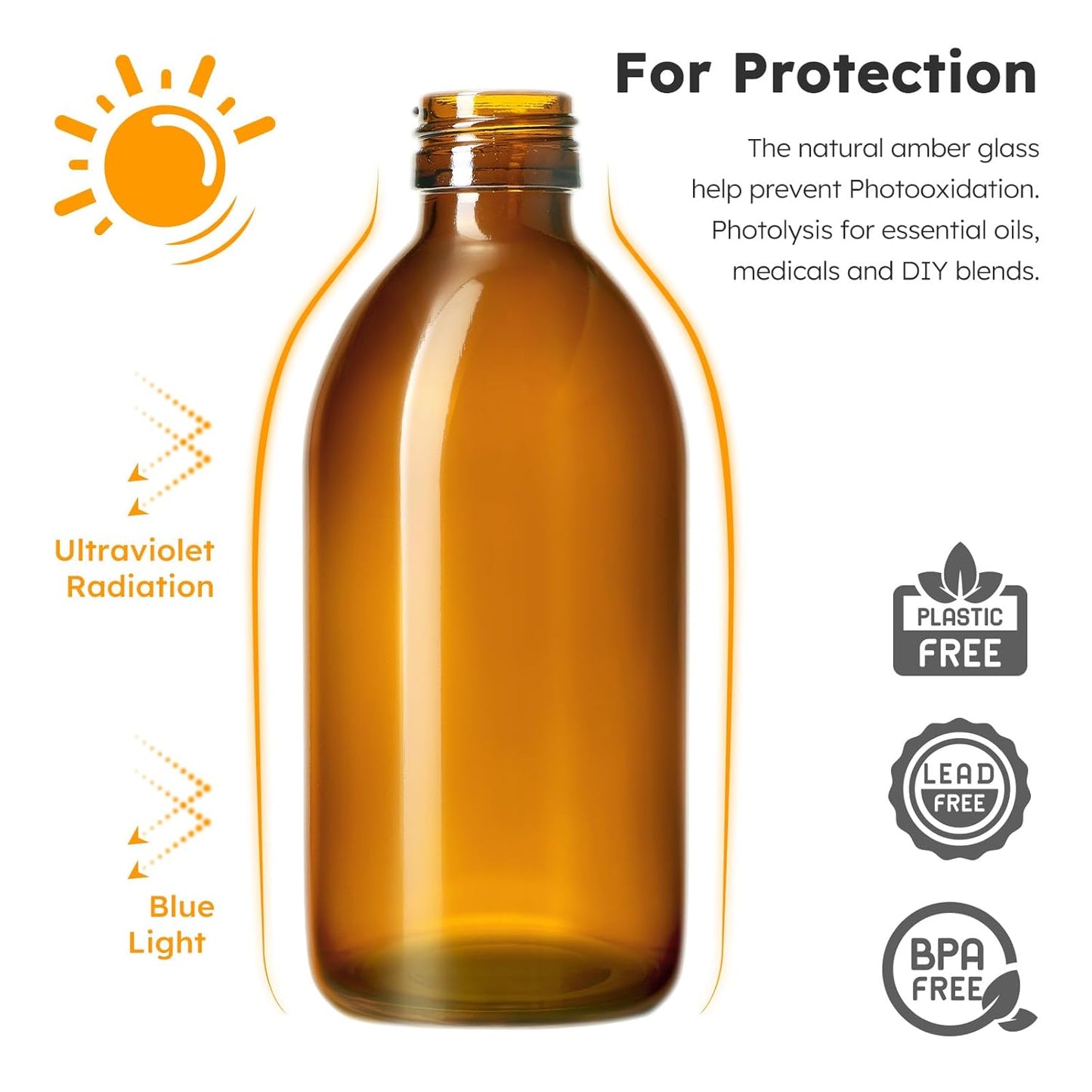 Tecohouse Glass Spray Bottles 8oz, Amber Hair Spray Bottles, 2 Pack Empty Refillable Sprayer Container with Labels, Funnel, Lids, Graduated Pipettes - Handheld Size