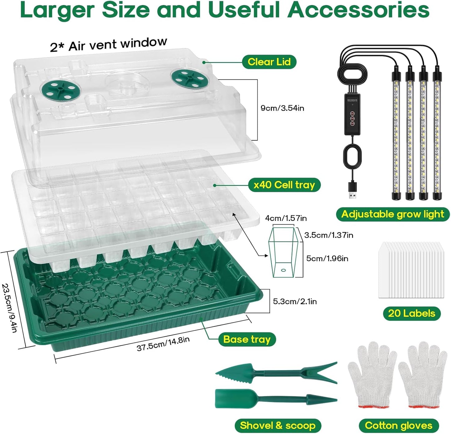 BlumWay Seed Starter Tray with Grow Light,2 Pack 80 Cells Seedling Tray Kit with Humidity Dome/Indoor Plant Starter Kit, Adjustable Brightness Plant Germination Trays