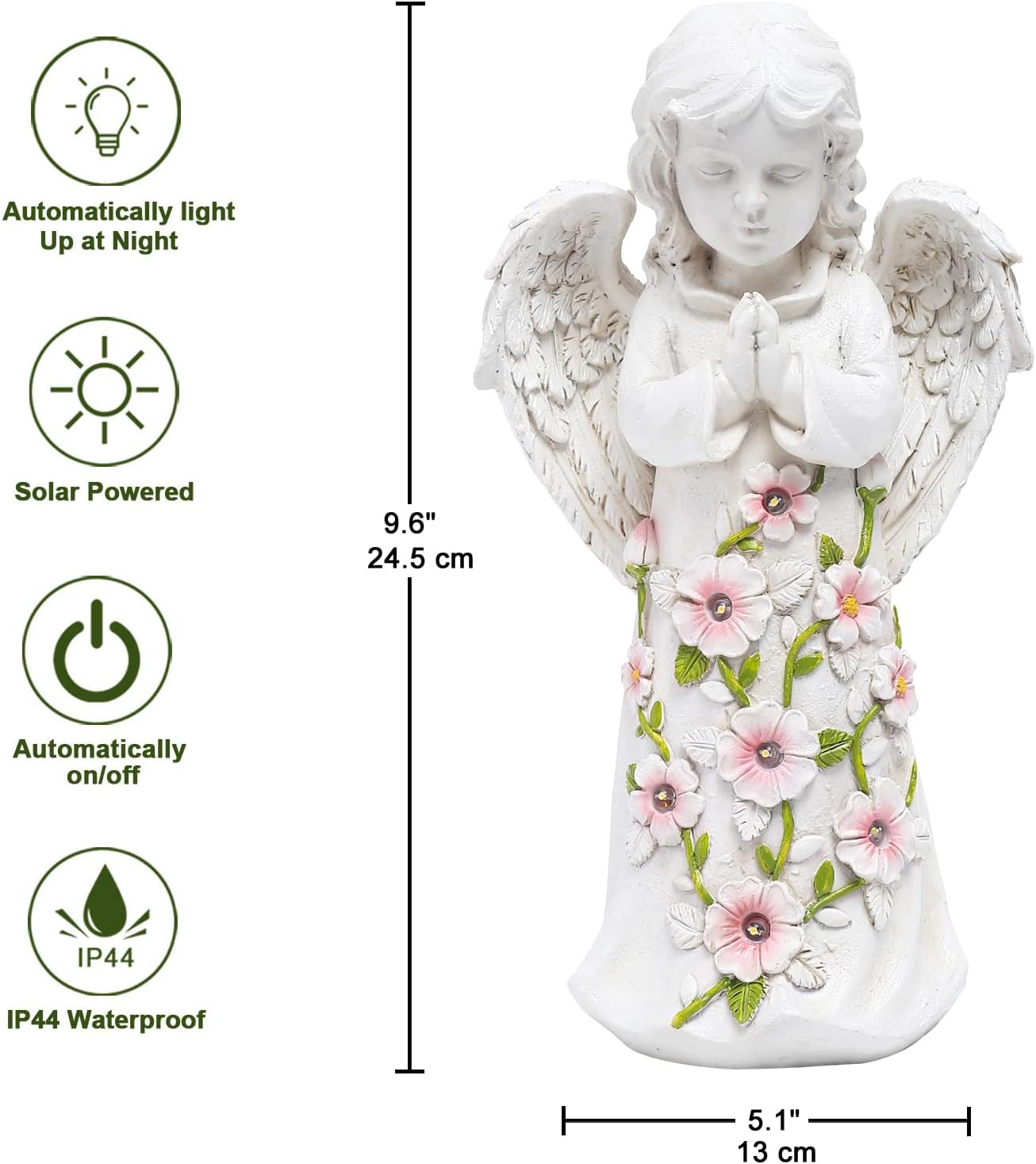 Nacome Garden Outdoor Statues Angel with Succulent and 7 LED Lights – Lawn Decor for Patio, Balcony, Yard Ornament - Unique Housewarming Gifts