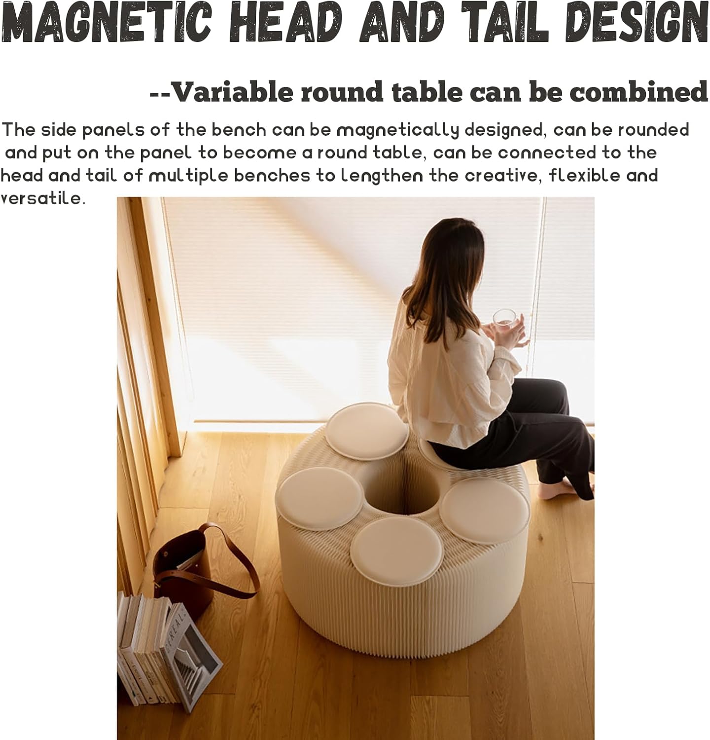 Foldable Kraft Paper Stool, Honeycomb Accordion Folding Bench, Collapsible Paper Stool for Small Spaces, Portable Footrest and Side Table for Living Room and Office,Brown-44×31×300cm