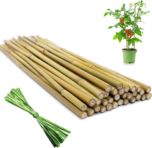 [32 Pcs] Garden Stakes, 18 Inches Natural Bamboo Plant Stakes, Plant Support Stakes with Twist Ties, Bamboo Sticks for Tomatoes, Beans, Flowers, Potted Plants, Indoor and Outdoor Climbing Plants