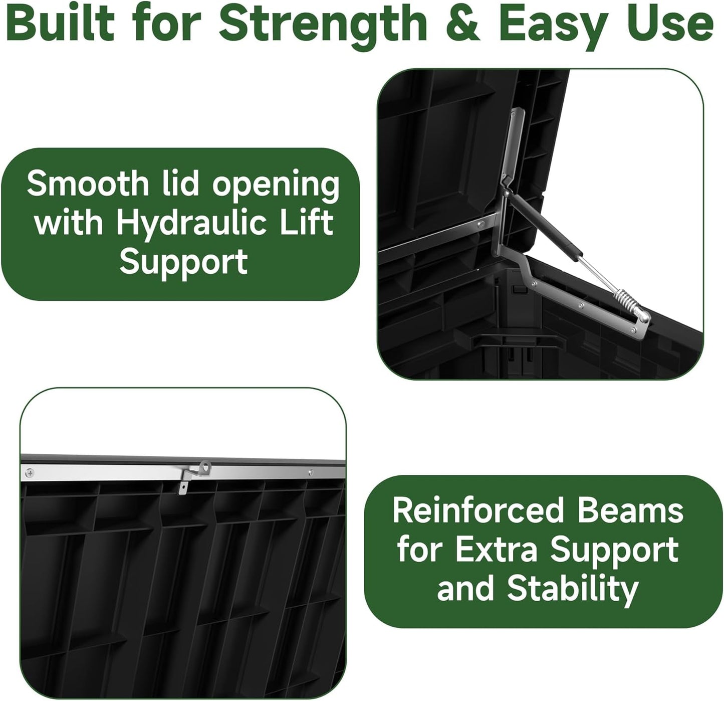 230 Gallon Outdoor Storage Box Waterproof, UV Resistant Resin Deck Box with Hydraulic Rod, Reinforced Stability for Patio, Garden,Striped Black