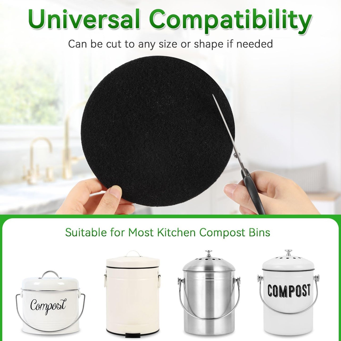 10 Pack Charcoal Filters for Compost Bucket, Compost Filters for Countertop Bin, Odor-Absorbing Activated Charcoal Replacement for Kitchen Compost Bins, 6.7 Inch