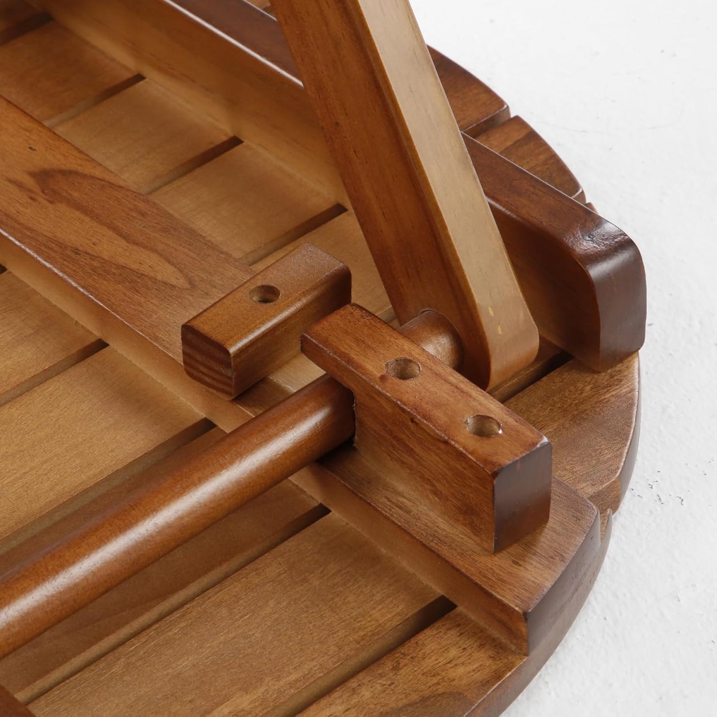 Outdoor Small Table Round Folding Side Table, Foldable Wooden End Table for Indoor, Porch, Patio, Camping as Coffee Table or Plant Stand, Brown ﻿