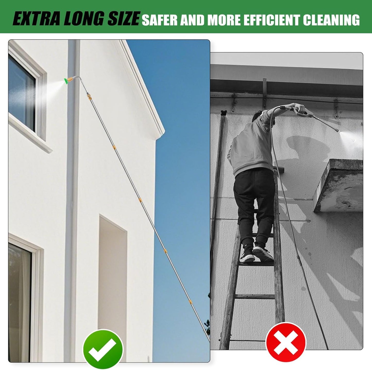 Gutter Cleaning Tools From the Ground, 9 Pack 8 FT Pressure Washer Extension Wand, Power Washer Lance With 6 Pressure Washer Spray Nozzle Tips, 30°, 90°, 120° Gutter Cleaner Curved Rod, 4000 PSI