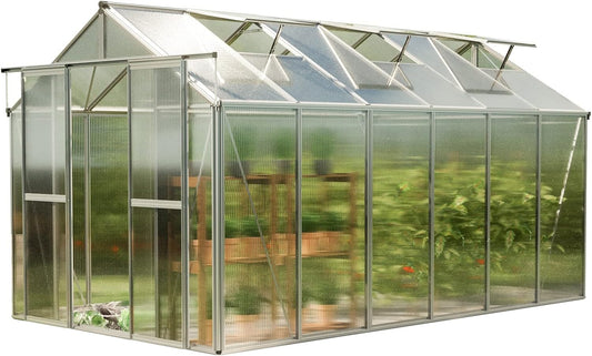 Greenhouse Saphir 6 Aluminum Frame 8.5 x 12.6 ft with Approx. 6 mm Polycarbonate Panels