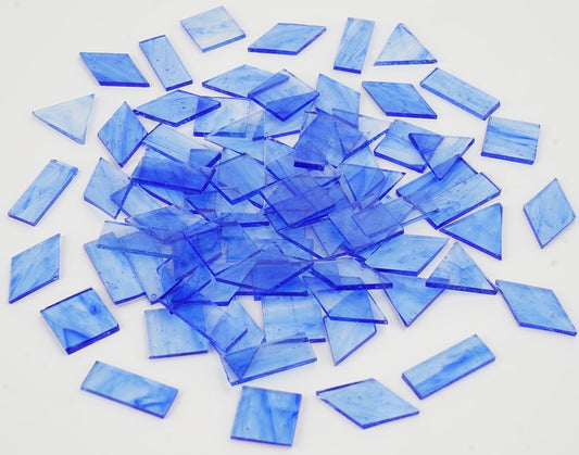 70pcs Transparent Glass Mosaic Tiles, 200g Large Size Stained Pieces for DIY Craft Supplies, 4 Shapes for Creative Crafts, Sky Blue