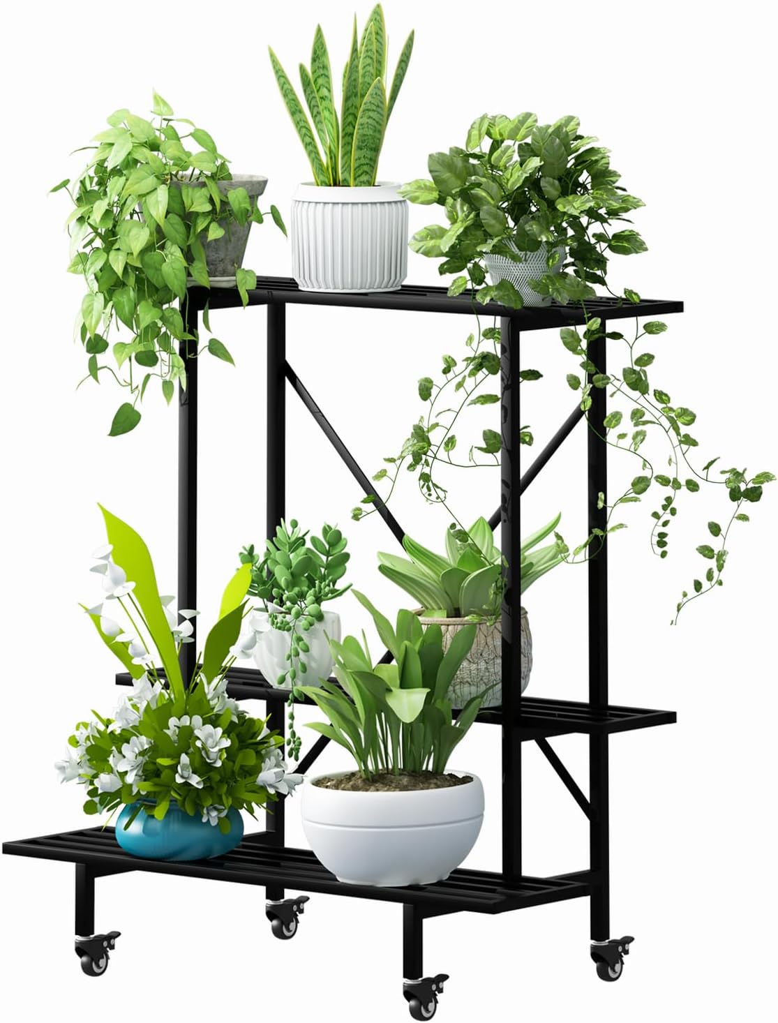 Zhongma 3 Tier Metal Heary Duty Plant Stand with Wheels, 35.43 L x 17.5 W x 38.6H . Space saving Plant Stand