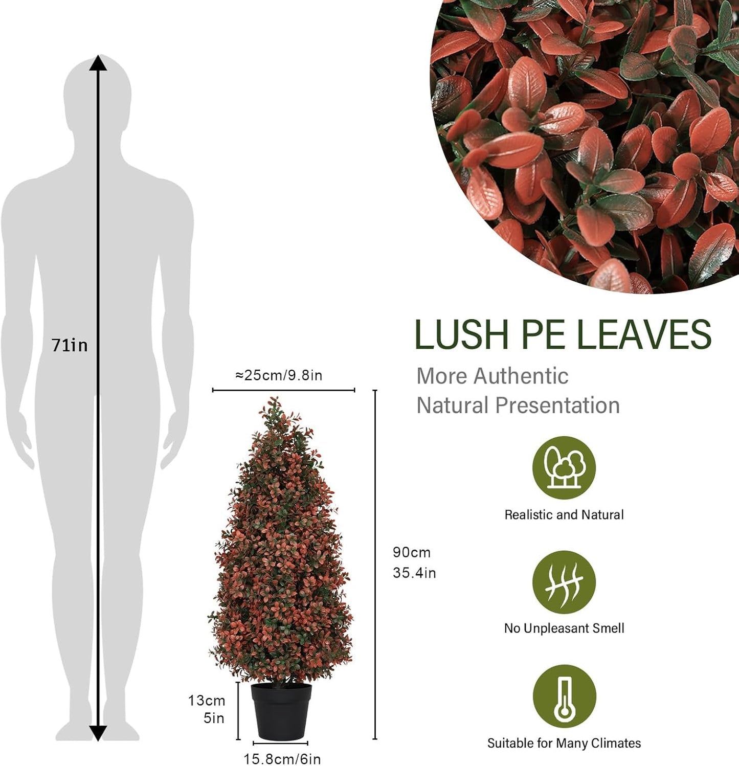 3ft Artificial Boxwood Topiary Trees (Set of 2) - UV Resistant Faux Plants for Outdoor/Indoor, Realistic 36in Fake Bushes and Shrubs for Front Porch, Planter, Patio - Low Maintenance & Evergreen