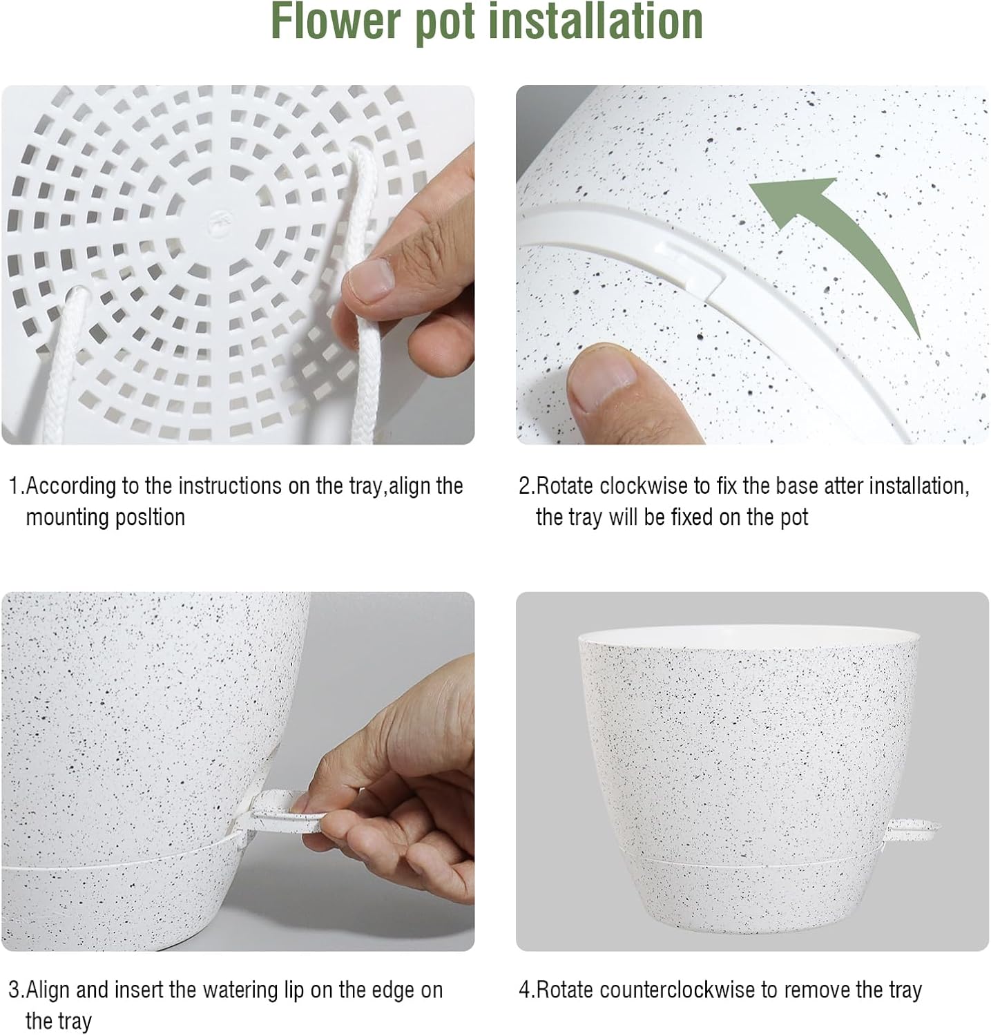 12 inch Large Self Watering Pots, Planter, Plant Pots with Multi Mesh Drainage Holes for Indoor Outdoor House Plants and Garden, Plastic Flower Pots with Deep Reservoir, Speckled White