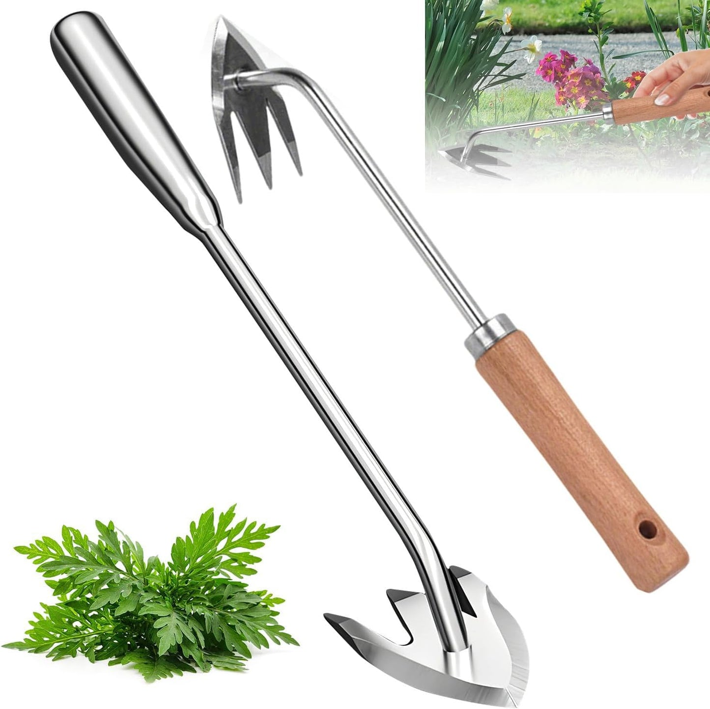 Manual Weed Remover Tool for Lawn and Garden, 2025 New Weeding Artifact Uprooting Weeding Tool,Weed Puller Tool 3 Tooth Manganese Steel for Gardening Backyard Farm (13in+14in)