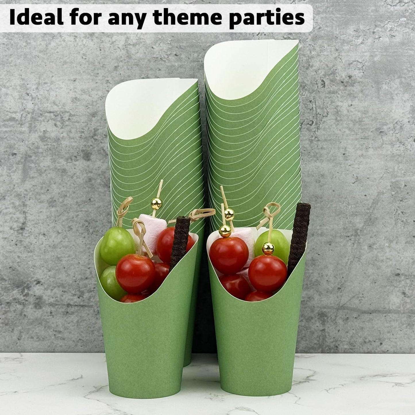 CAMKYDE 50 Pcs French Fries Holder, 12oz Disposable Paper French Fry Cups Charcuterie Cups for all Occasions (12oz, Sage Green)