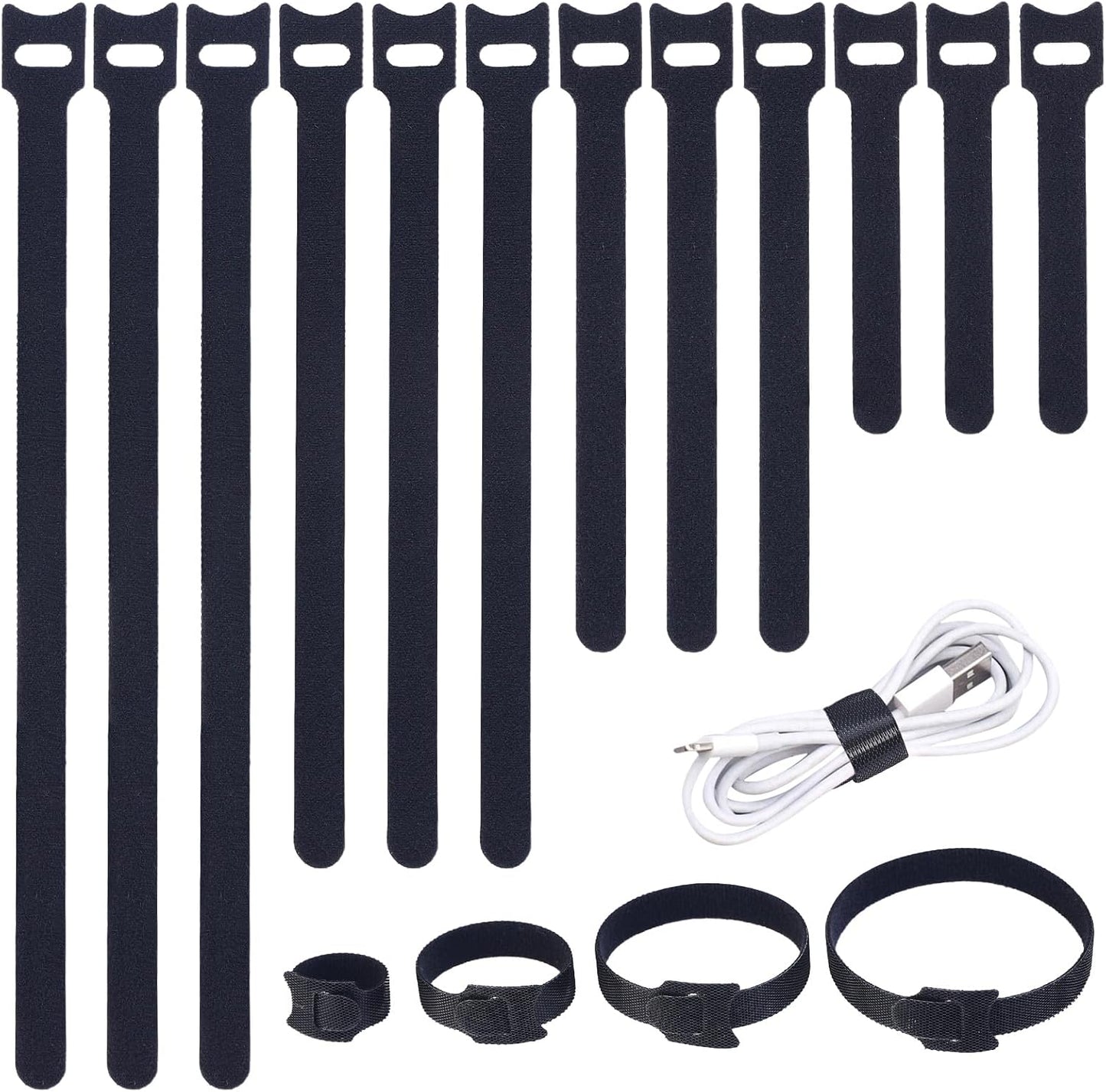 200PCS Reusable Cable Ties Wire Ties Cord Organizer Cable Organizer Adjustable Cable Management Black 4+6+8+10 inch