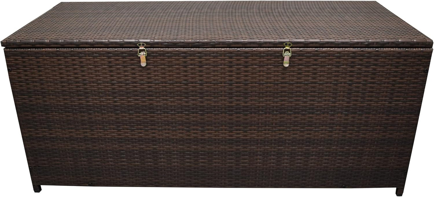 Oakland Living Brown Indoor and Outdoor Balcony Patio Deck Porch Pool 113 Gallon Wicker Storage Box Trunk Bin with Metal Frame