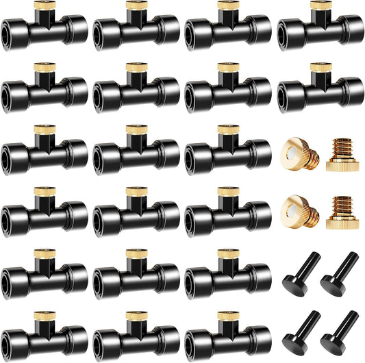 Misting Nozzles Kit Include 24 Pcs Misting nozzle 20 Pcs Misting 4 Pcs Plug nozzle tees for Outdoor Spray Cooling System (48 Pieces)