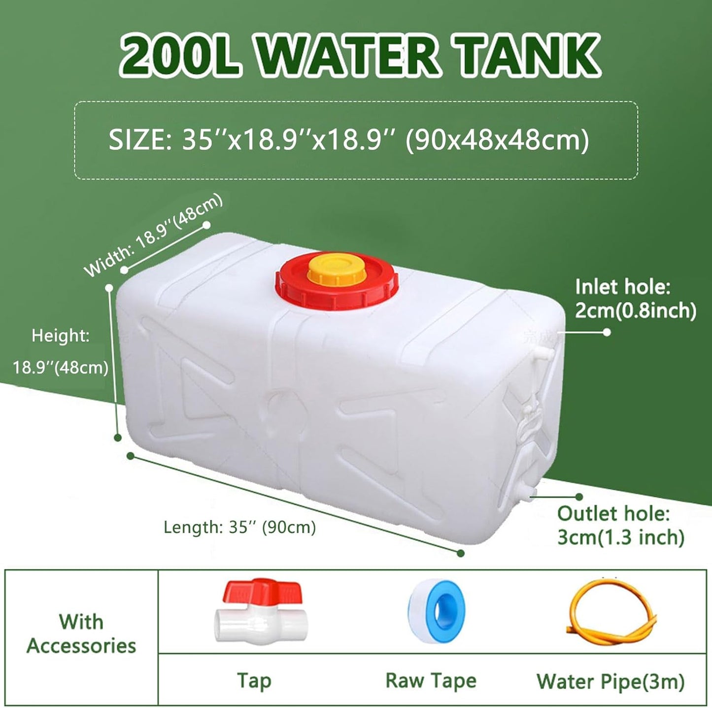 Large Water Storage Tank BPA Free Water Jug Container with Spigot, Portable Food Grade Plastic with Wide Opening for Outdoor Camping Hiking RV Emergency(Size:200L,Color:White)