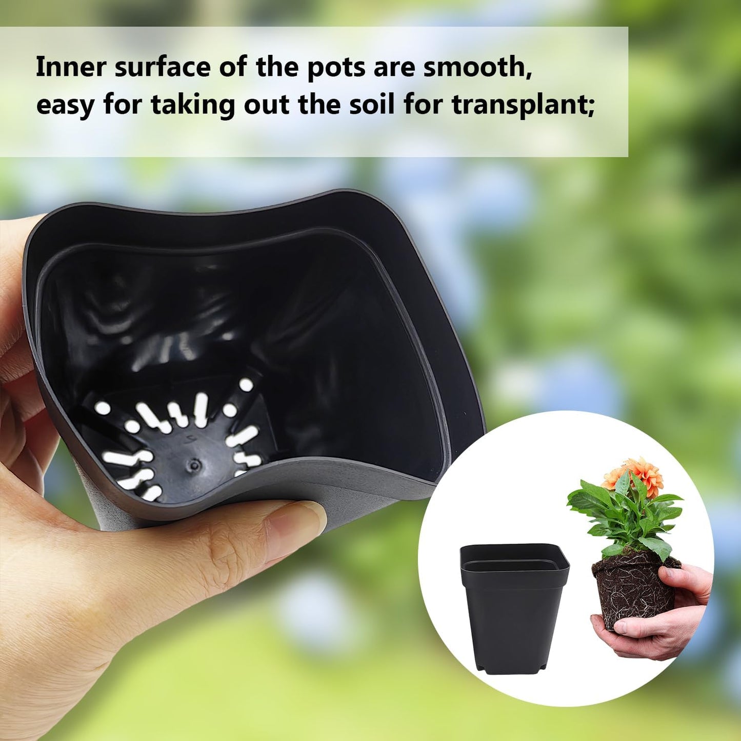 Square Nursery Pots 3.54Inches 90 Pcs Seedling Flower Post Plastic Thick Seed Start Germination for Plant Propagation,Sturdy Suit for 1020 Trays(Black,3.54Inches,90Pcs)