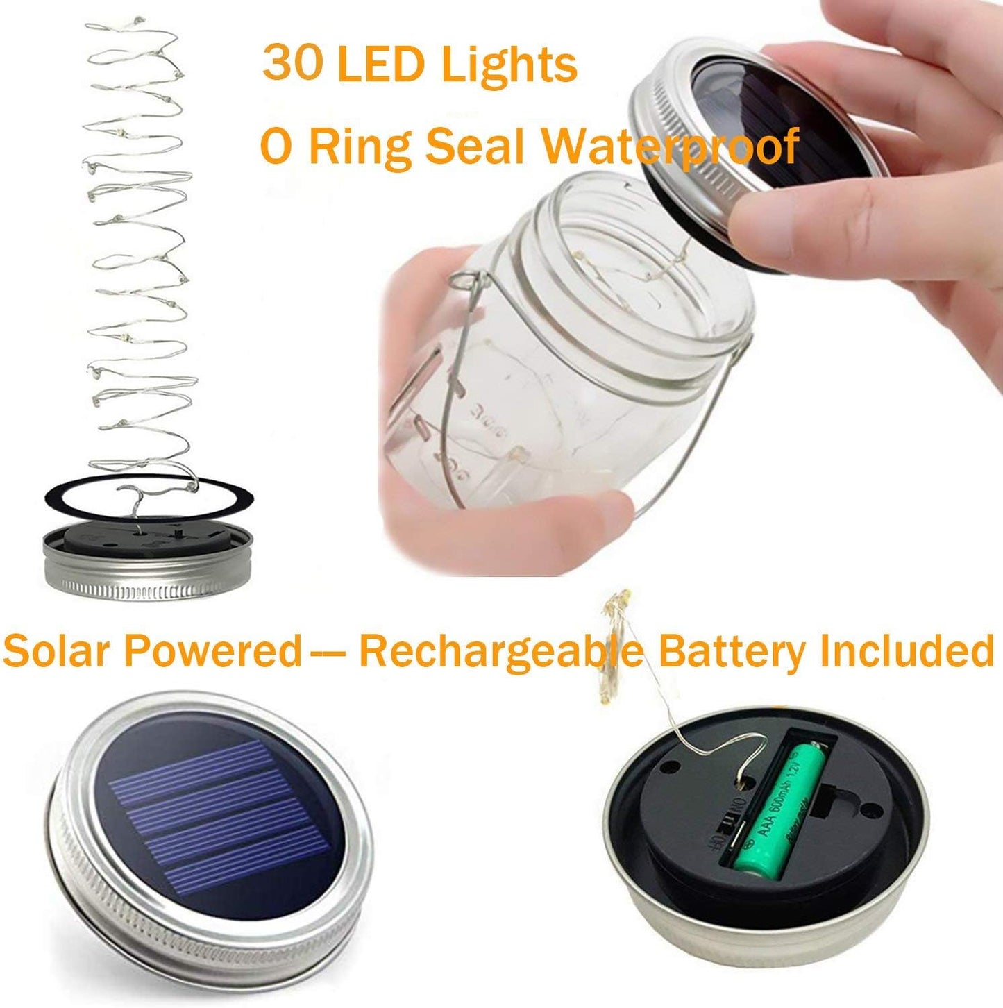 Mason Jar Solar Lights,8 Pack 30 LEDs Fairy Hanging Mason Jar Lights,Solar Lanterns for Outdoor Patio Party Garden Wedding Christmas Decor Lights(Mason Jars/Handles Included)