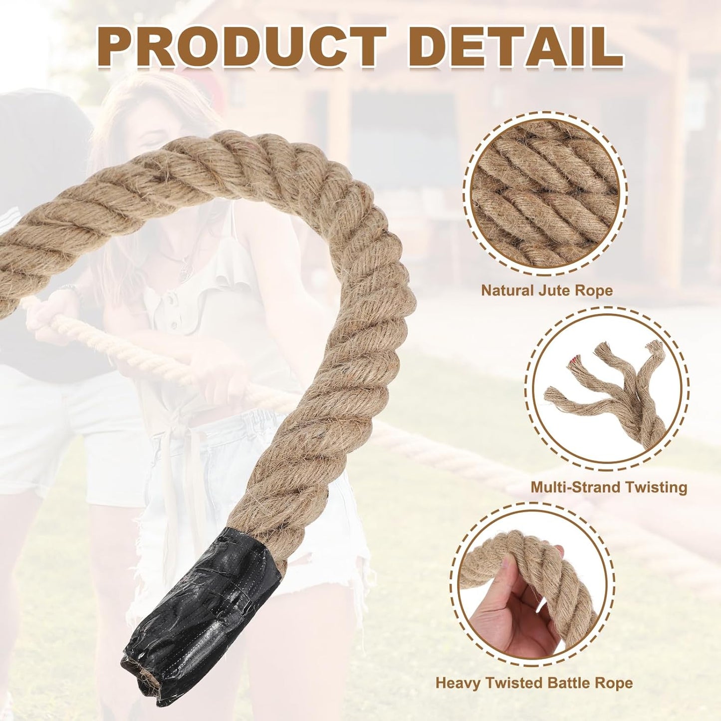 MECCANIXITY Jute Rope 0.55 Inch x 15ft, Thick Twine Rope Ropes Braided Jute Twine Natural Brown Burlap Cord String Heavy Twisted with Tape for Decorative Crafts Railing Swing Tug of War
