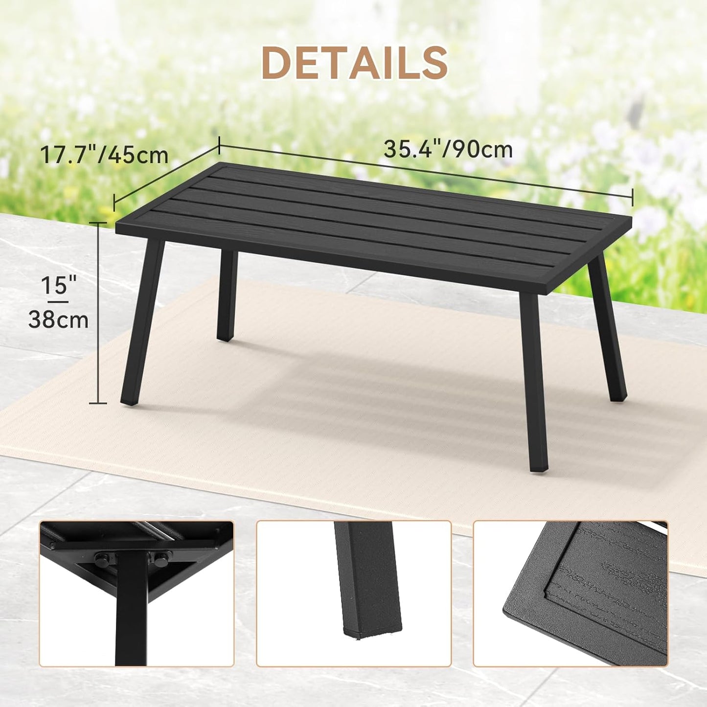 C-Hopetree Small Metal Outdoor Coffee Side Table for Outside Patio, Rectangle, Black
