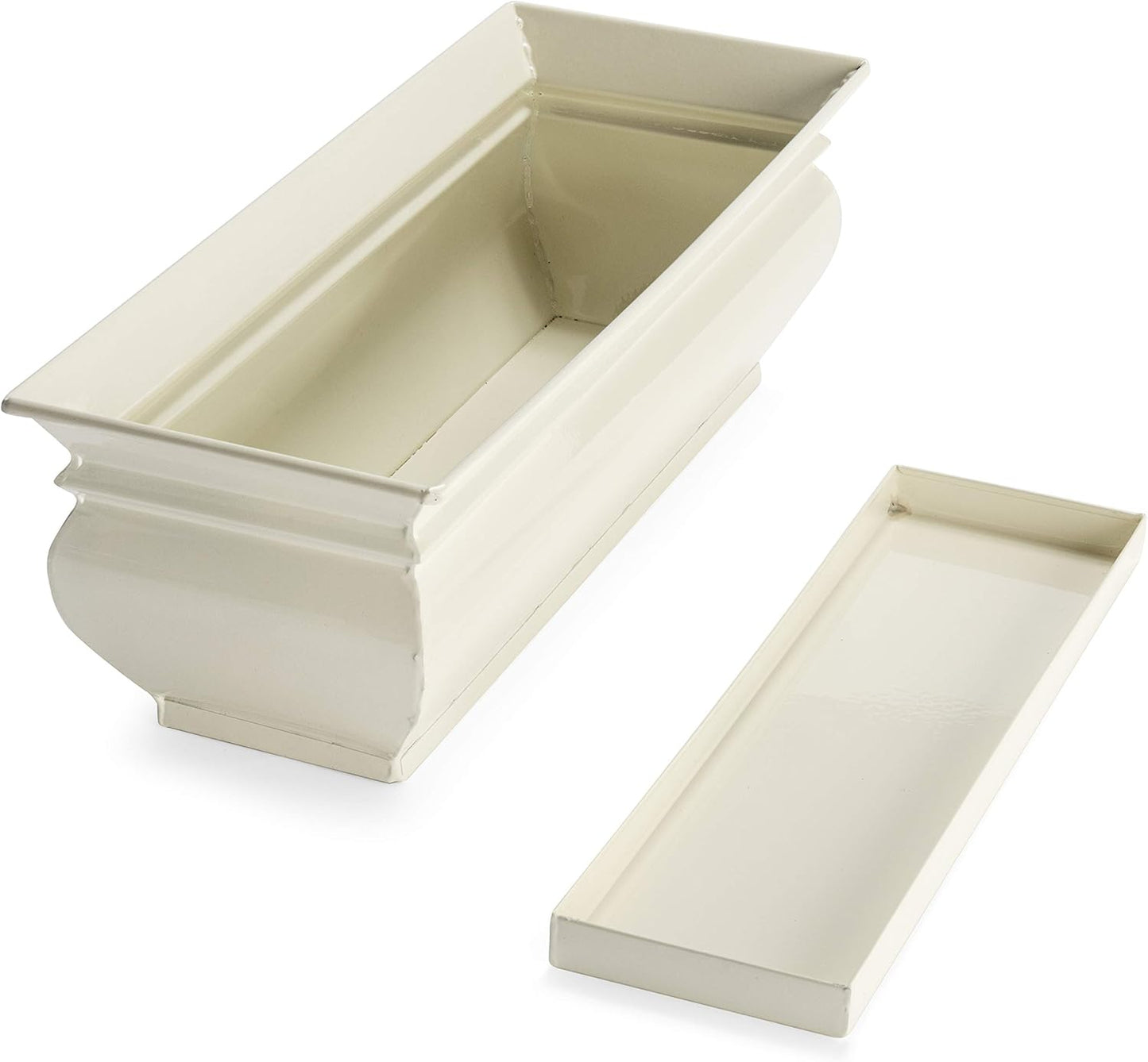 H Potter Herb Pots Indoor Planters with Drainage and Tray White Succulent Planter Window Sill Box Large Rectangular Outdoor Kitchen Flower Pot Garden Succulents Plants Ivory